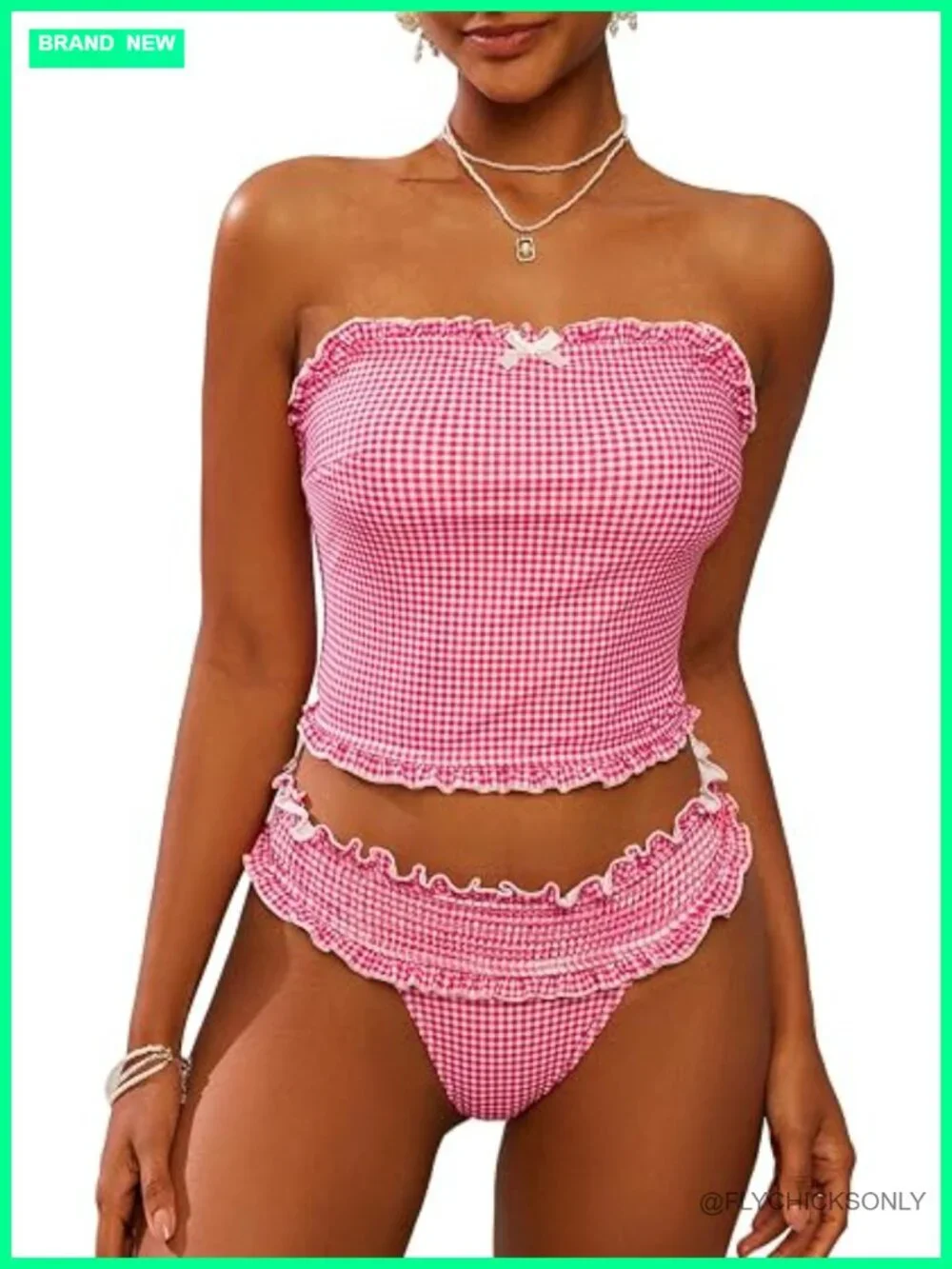 Bandeau Tankini Swimsuit Asymmetrical Slit Bowknot String High Cut Cheeky